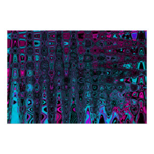 Retro Aqua Magenta en zwarte Abstracte golven Perfect Poster