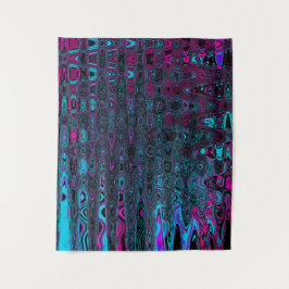 Retro Aqua Magenta en zwarte Abstracte golven Wandkleed
