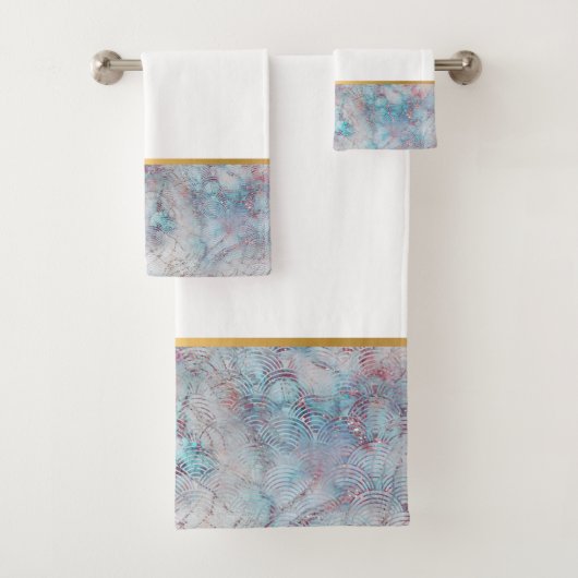 RETRO AQUA MARBLE ABSTRACTE BATHROOM SET BAD HANDDOEK (Insitu)