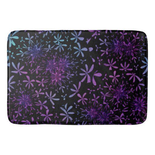 Retro Aqua Paarse Floral Blossom Badmat (Voorkant)