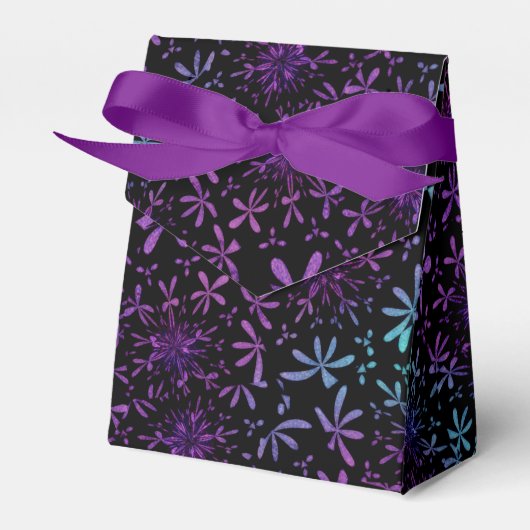 Retro Aqua Paarse Floral Blossom Bedankdoosjes (Voorkant Zijde)