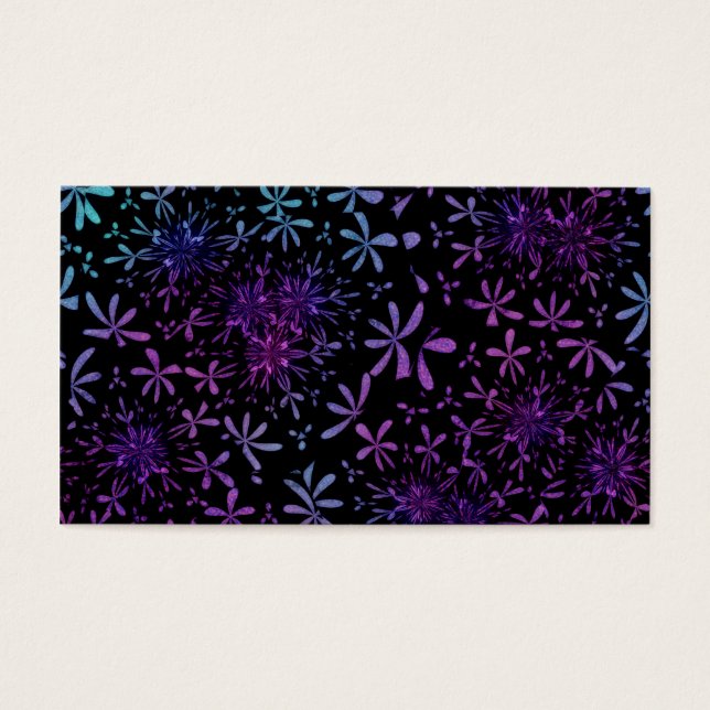 Retro Aqua Paarse Floral Blossom Visitekaartje (Voorkant)