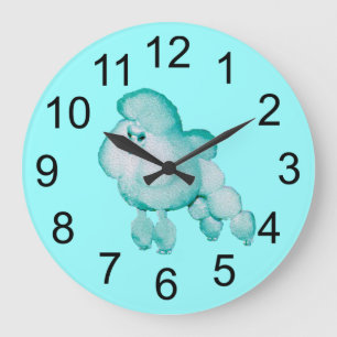 Retro Aqua Poodle-wandklok Grote Klok