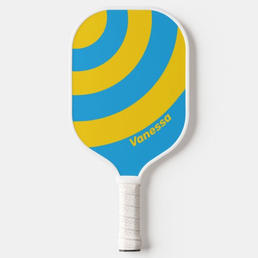 Retro Aqua Reef Drie Cirkel Streep met Naam Pickleball Paddle (Voorkant)