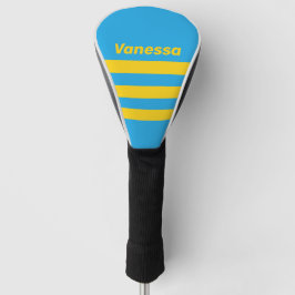 Retro Aqua Reef Drie Dwars Strepen met Naam Golfheadcover