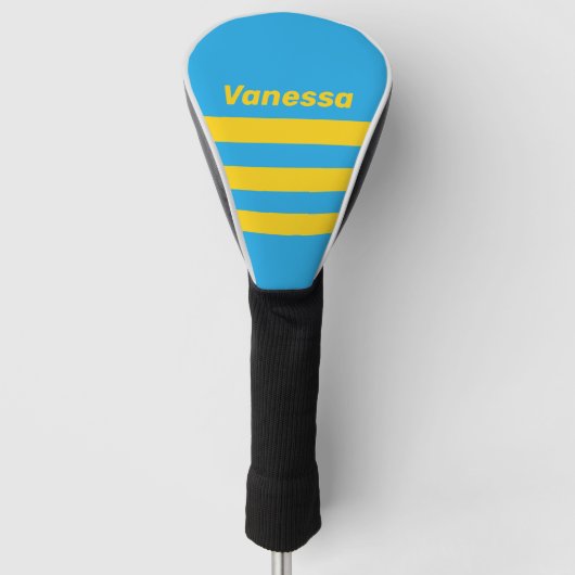 Retro Aqua Reef Drie Dwars Strepen met Naam Golfheadcover (Voorkant)