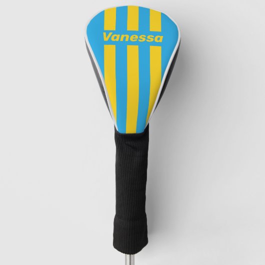Retro Aqua Reef Drie Pin Strepen met Naam Golfheadcover (Voorkant)