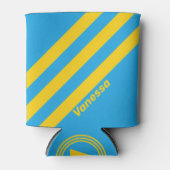 Retro Aqua Reef Drie strepen met naam Blikjeskoeler (Voorkant)