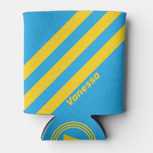 Retro Aqua Reef Drie strepen met naam Blikjeskoeler (Voorkant)
