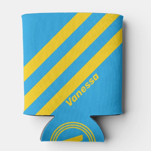 Retro Aqua Reef Drie strepen met naam Blikjeskoeler (Achterkant)