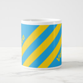 Retro Aqua Reef Drie Strepen met Naam Grote Koffiekop