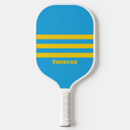 Retro Aqua Reef Drie Strepen met Naam Pickleball Paddle