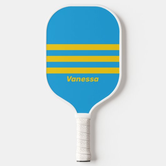 Retro Aqua Reef Drie Strepen met Naam Pickleball Paddle (Voorkant)