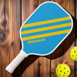 Retro Aqua Reef Drie Strepen met naam Pickleball Paddle