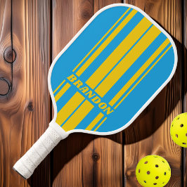 Retro Aqua Reef Dubbel Bord Strepen met Naam Pickleball Paddle
