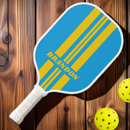 Retro Aqua Reef Dubbele Rallystrepen met Naam Pickleball Paddle