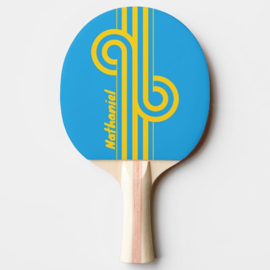 Retro Aqua Reef Stripe Loop met naam Tafeltennisbatje (Achterkant)