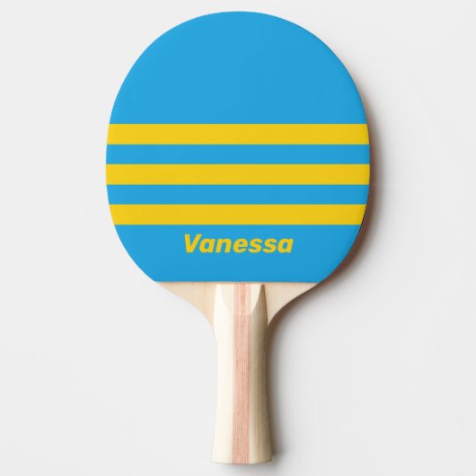 Retro Aqua Reef Three Across Stripes with Name Tafeltennisbatje (Voorkant)
