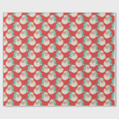 Retro Aqua Santa op rood kerstinpakpapier Cadeaupapier (Vlak)