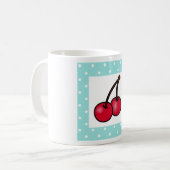 Retro Aqua Stippen Cherries Koffiemok (Voorkant links)