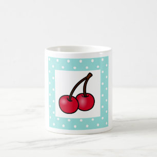 Retro Aqua Stippen Cherries Koffiemok
