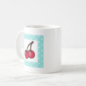 Retro Aqua Stippen Cherries Koffiemok (Voorkant links)