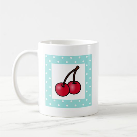 Retro Aqua Stippen Cherries Koffiemok