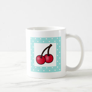 Retro Aqua Stippen Cherries Koffiemok