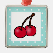 Retro Aqua Stippen Cherries Metalen Ornament (Voorkant)