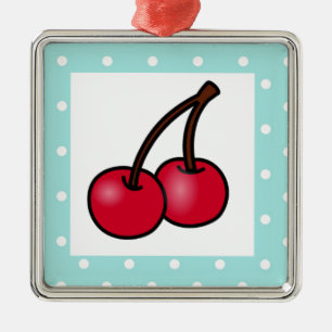 Retro Aqua Stippen Cherries Metalen Ornament