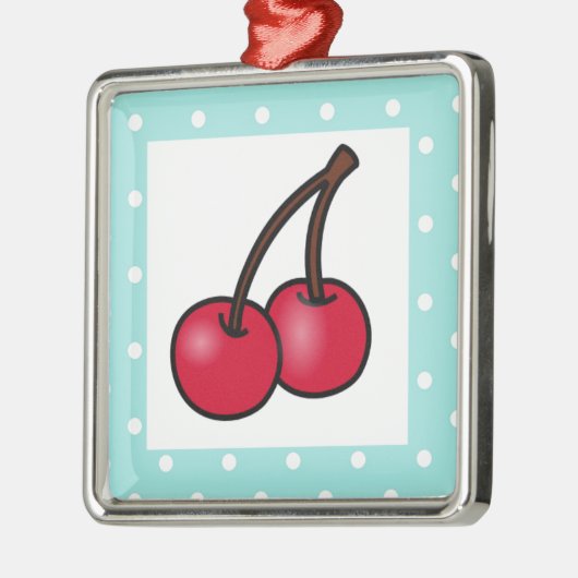 Retro Aqua Stippen Cherries Metalen Ornament (Links)