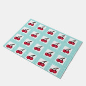 Retro Aqua Stippen en Cherries Deurmat (Schuin)