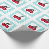 Retro Aqua Stippen Kersen Cadeaupapier (Hoek)