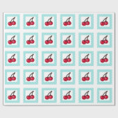 Retro Aqua Stippen Kersen Cadeaupapier (Vlak)