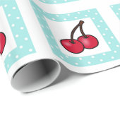 Retro Aqua Stippen Kersen Cadeaupapier (Rol Hoek)