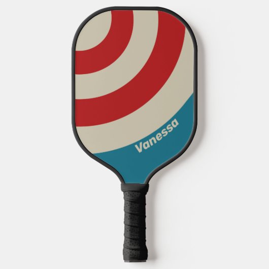Retro Aqua Surf Cirkel Streep met Naam Pickleball Paddle (Voorkant)