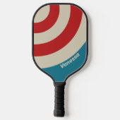 Retro Aqua Surf Cirkel Streep met Naam Pickleball Paddle (Achterkant)