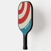 Retro Aqua Surf Cirkel Streep met Naam Pickleball Paddle (Links)