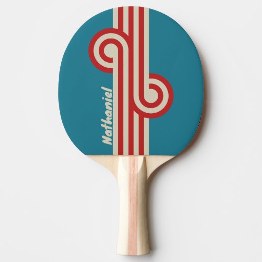 Retro Aqua Surf Loop met naam Tafeltennisbatje (Voorkant)