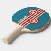 Retro Aqua Surf Loop met naam Tafeltennisbatje (Voorkant Gekanteld)