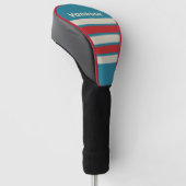 Retro Aqua Surf Over Strepen met Naam Golfheadcover (Schuin)