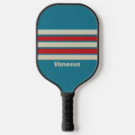 Retro Aqua Surf over Strepen met Naam Pickleball Paddle