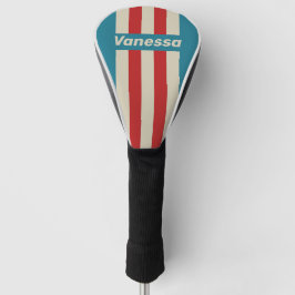 Retro Aqua Surf Pin Strepen met Naam Golfheadcover