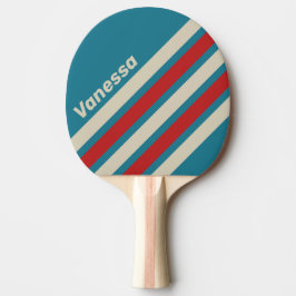 Retro Aqua Surf Schuine Strepen met Naam Tafeltennisbatje