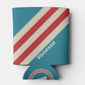 Retro Aqua Surf Strepen met Naam Blikjeskoeler (Achterkant)
