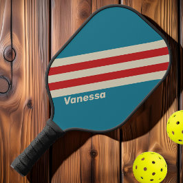Retro Aqua Surf Strepen met Naam Pickleball Paddle