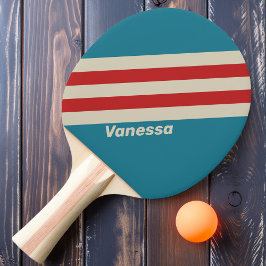 Retro Aqua Surf Strepen met Naam Tafeltennisbatje