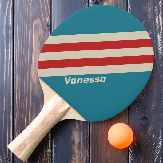 Retro Aqua Surf Strepen met Naam Tafeltennisbatje
