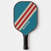Retro Aqua Surf Stripes met naam Pickleball Paddle (Voorkant)