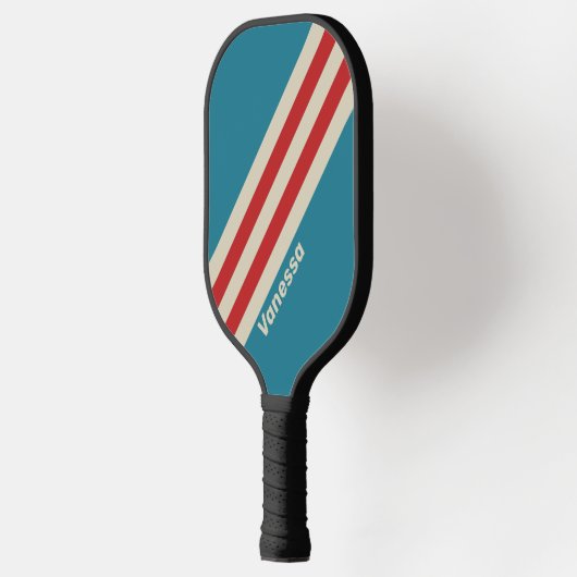 Retro Aqua Surf Stripes met naam Pickleball Paddle (Links)